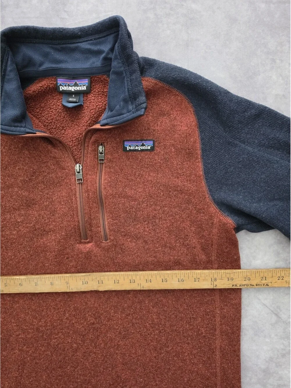 SKU0279 Patagonia Mens Small Better Sweater 1/4 Zip Fleece Pullover Rust Navy